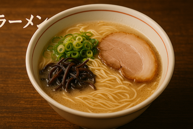 カウンターに並ぶ麺箱とチャーシュー